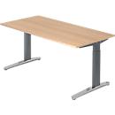 Desk TOPAS LINE, manually height adjustable, w 1600 mm, oak/graphite/polished aluminium
