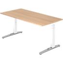 Desk TOPAS LINE, manually height-adjustable, W 1600 mm, oak/white/polished aluminium