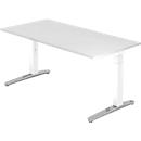 Desk TOPAS LINE, manually height-adjustable, W 1600 mm, white/white/polished aluminium