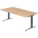 Desk TOPAS LINE, manually height-adjustable, W 2000 mm, oak/graphite/polished aluminium