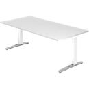 Desk TOPAS LINE, manually height-adjustable, W 2000 mm, white/white/polished aluminium