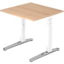 Desk TOPAS LINE, manually height-adjustable, W 800 mm, oak/white/polished aluminium