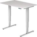 Desk ULM, electrically height-adjustable, rectangular, T-foot, W 1200 x D 800 x H 625-1275 mm, light grey/white aluminium + memory switch