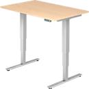 Desk ULM, electrically height-adjustable, rectangular, T-foot, W 1200 x D 800 x H 625-1275 mm, maple/white aluminium + memory switch