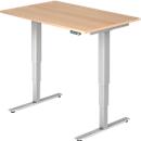 Desk ULM, electrically height-adjustable, rectangular, T-foot, W 1200 x D 800 x H 625-1275 mm, oak/white aluminium + memory switch