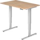 Desk ULM, electrically height-adjustable, rectangular, T-foot, W 1200 x D 800 x H 625-1275 mm, walnut/white aluminium + memory switch