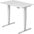 Desk ULM, electrically height-adjustable, rectangular, T-foot, W 1200 x D 800 x H 625-1275 mm, white/white aluminium + memory switch