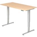 Desk ULM, electrically height-adjustable, rectangular, T-foot, W 1600 x D 800 x H 625-1275 mm, maple/white aluminium + memory switch