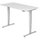 Desk ULM, electrically height-adjustable, rectangular, T-foot, W 1600 x D 800 x H 625-1275 mm, white/white aluminium + memory switch
