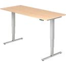 Desk ULM, electrically height-adjustable, rectangular, T-foot, W 1800 x D 800 x H 625-1275 mm, maple/white aluminium + memory switch