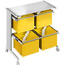 Desserte mobile pour dossiers suspendus Pragma, 2 étages avec double rangée, plateau gris clair, sans dossiers suspendus