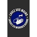 Deurmat "handen wassen", polyamide/vinyl, L 1500 mm x B 900 mm, zwart/wit/blauw, Franse belettering