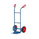 Diable en fils en acier, jusqu'à 200 kg, H 1150 mm, pneus en caoutchouc solide, bleu