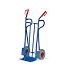 Diable en tube d'acier, jusqu'à 250 kg, roues à bandage caoutchouc, poignées de sécurité, H 1250 x L 600 x P 450 mm, bleu gentiane RAL 5012