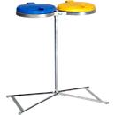 Doppel-Abfallsammler VAR INDUSTRY Standard, je 120 l, Stahl, KS-Deckel, blau/gelb