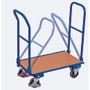 Doppel-Klappbügelwagen, Stahl/MDF-Platte, Enzianblau/Buche-Dekor, L 720 x B 450 mm, klappbare mit Querstrebe, TPE-Rollen mit EasySTOP, bis 150 kg