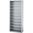 Draaideurkast C+P Serie 13, zonder open magazijnbakken, 10 legborden, afsluitbaar, B 700 x D 300 x H 1690 mm, staal, alu wit RAL 9006
