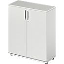 Draaideurkast TETRIS WOOD – B 1000 x D 421 x H 1160 mm (hoogte inclusief glijders) – 3 OH - lichtgrijs – ons merk Schäfer Shop Genius