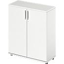 Draaideurkast TETRIS WOOD – B 1000 x D 421 x H 1160 mm (hoogte inclusief glijders) – 3 OH - wit – ons merk Schäfer Shop Genius