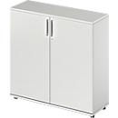 Draaideurkast TETRIS WOOD – B 1200 x D 421 x H 1160 mm (hoogte inclusief glijders) – 3 OH - lichtgrijs – ons merk Schäfer Shop Genius