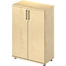 Draaideurkast TETRIS WOOD – B 800 x D 421 x H 1160 mm (hoogte inclusief glijders) – 3 OH - ahorn decor – ons merk Schäfer Shop Genius