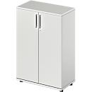 Draaideurkast TETRIS WOOD – B 800 x D 421 x H 1160 mm (hoogte inclusief glijders) – 3 OH - lichtgrijs – ons merk Schäfer Shop Genius