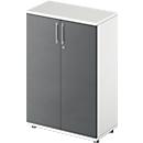 Draaideurkast TETRIS WOOD – B 800 x D 421 x H 1160 mm (hoogte inclusief glijders) – 3 OH - wit en grafiet – ons merk Schäfer Shop Genius