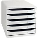 Drawer box BIG-BOX PLUS, A4+, 5 half-open drawers with pull-out stop, recessed grip &amp; label holder, labels, Blue Angel, plastic, grey