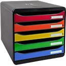 Drawer box BIG-BOX PLUS, A4+, 5 half-open drawers with pull-out stop, recessed grip &amp; label holder, labels, Blue Angel, plastic, harlequin