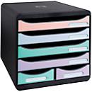 Drawer box Exacompta BIG BOX MAXI Aquarel, 4 drawers for A4/A4+ format &amp; 2 oblong drawers, pull-out stop &amp; recessed grip, recycled plastic, black