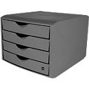 Drawer box Helit The Green Chameleon, 4 drawers with pull-out lock, A4 format, stackable, light grey