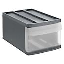 Drawer box Rotho SYSTEMIX M, modular, 1 closed drawer, recessed grip, stackable, QR code, L 395 x W 255 x H 203 mm, PP, anthracite-transparent