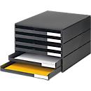 Drawer box styro® Styroval, C4 format, 6 open drawers, stackable, labeling material, W 243 x D 335 x H 200 mm, recycled plastic, black