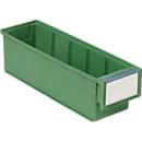 Drawer box TRESTON BiOX 3010, 1.3 l, temperature &amp; chemical resistant, label &amp; protective shield, W 90 x D 300 x H 82 mm, bioplastic, green