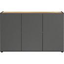 Dressoir Athen, met 4 vakken en 3 greeploze deuren met klep, 5 glijders, B 1200 x D 340 x H 760 mm, hout, grafiet/Navarra eik