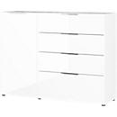 Dressoir, met 4 laden en 1 deur, glazen front en bovenblad, B 1340 x D 420 x H 1020 mm, wit