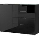 Dressoir, met 4 laden en 1 deur, glazen front en bovenblad, B 1340 x D 420 x H 1020 mm, zwart