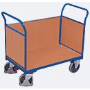Driewandwagen, staal/MDF-plaat, decor gentiaanblauw/beuken, L 1000 x B 675 mm, afneembare zijwand, TPE-wielen met EasySTOP, tot 500 kg