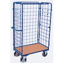Driewandwagen, staal/MDF-plaat, decor gentiaanblauw/beuken, L 1200 x B 800 mm, max. belasting 1525 mm, inhaakbare zijwand, EasySTOP, tot 500 kg