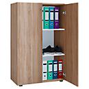 Dubbeldeurskast, van hout, 3 OH, greepknoppen, in hoogte verstelbare legborden, B 700 x D 400 x H 1050 mm, Sonoma eik