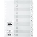 DURABLE Kunststoffregister, A4 hoch, Zahlen 1-10, weiß