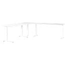 Eckschreibtisch Porto, mechanisch höheneinstellbar, C-Fuß, inkl. Ansatztisch mit Stützfuß, B 1200/1800 x T 2200 x H 680-910 mm, weiß/weiß