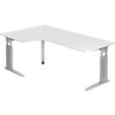 Eckschreibtisch TARVIS, B 2000 x T 1200/800 x H 680-860 mm, Gestell silber, lichtgrau