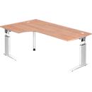 Eckschreibtisch TARVIS, B 2000 x T 1200/800 x H 680-860 mm, Gestell weiß, Nussbaum