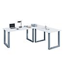 Eckschreibtisch, Winkel 90°, Bügelfuß, B 1900 x T 800/1600 x H 760 mm, weiß/silber