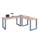 Eckschreibtisch, Winkel 90°, Bügelfuß, B 2200 x T 800/2200 x H 760 mm, Sonoma Eiche/silber