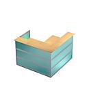 Ecktheke Tool, B 1500 x T 1500 x H 1100 mm, Buche-Dekor/Kunstglas grün