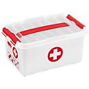 Eerstehulpkoffer Sunware Q-line, incl. inzetstuk met vakverdeling, 6 l, B 300 x D 200 x H 145 mm, wit/rood