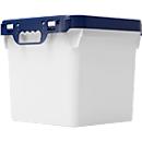 Eimer, quadratisch, Volumen 32 l, mit UN-Zertifizierung, lebensmittelecht, stapelbar, mit Deckel, Ø 380 x H 338 mm, HDPE, blau