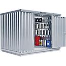 Einzel-Container Säbu SAFE TANK 1000, WGK 1-3 Volumen 1030 l, mit Auffangwanne & Gitterrost, B 3050 x T 2170 x H 2300 mm, silber